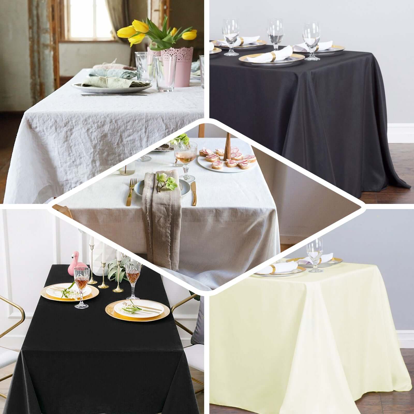 100% Cotton 90"x132" Rectangle Tablecloth Black Linen - Seamless, Soft & Breathable Table Cover