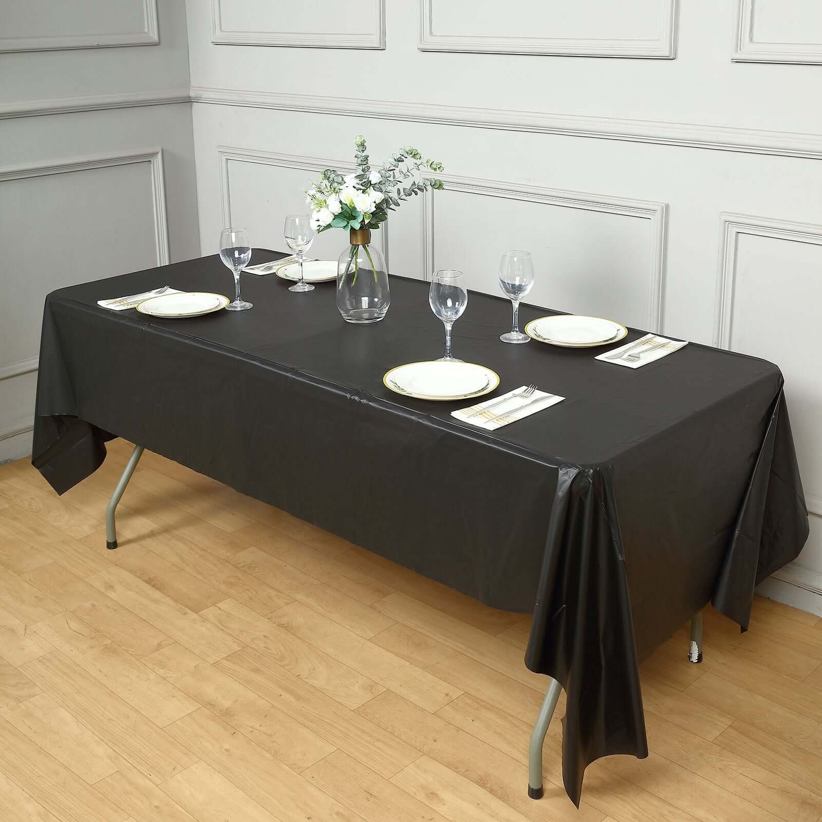5-Pack Plastic Table Covers Black Rectangle - Reliable PVC Disposable Covers for Gatherings 54"x108"