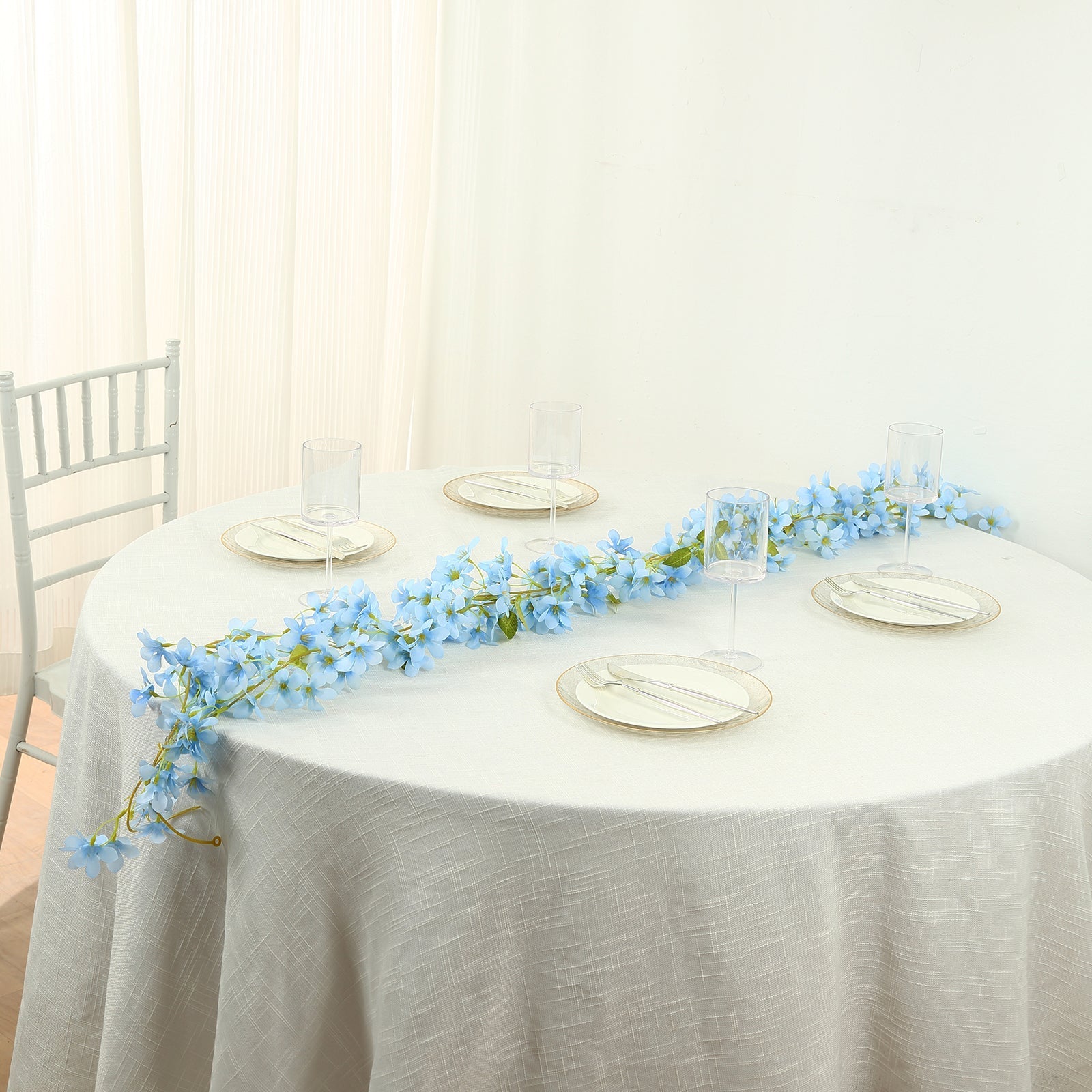 2-Pack Garland String Lights Jasmine Silk Flower Design Blue Warm White - Battery Operated Hanging Décor 6ft