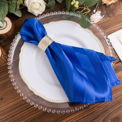 5 Pack Satin 20"x20" Napkins Royal Blue Glossy Stripes - Durable & Wrinkle-Free Cloth Napkins