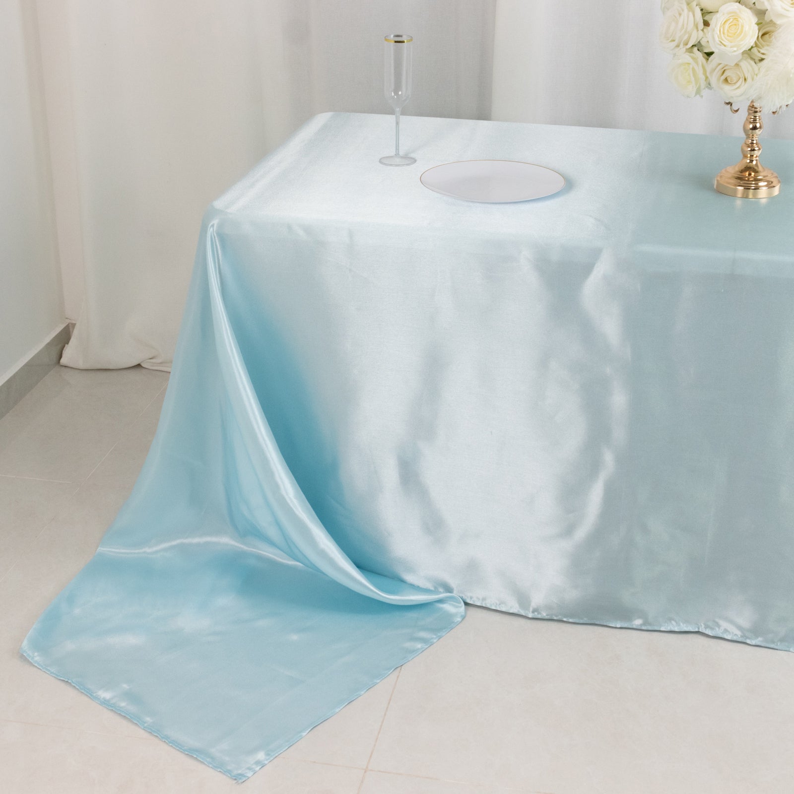 Satin Rectangular 90"x156" Tablecloth Light Blue - Seamless Table Cover
