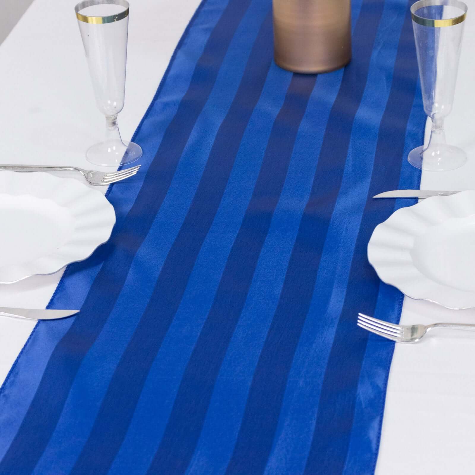 Satin 12"x108" Table Runner Royal Blue - Stripe Table Decor