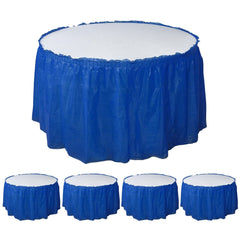 5 Pack Plastic Table Skirts Royal Blue Ruffled - Durable Disposable Skirts for Events 14ft
