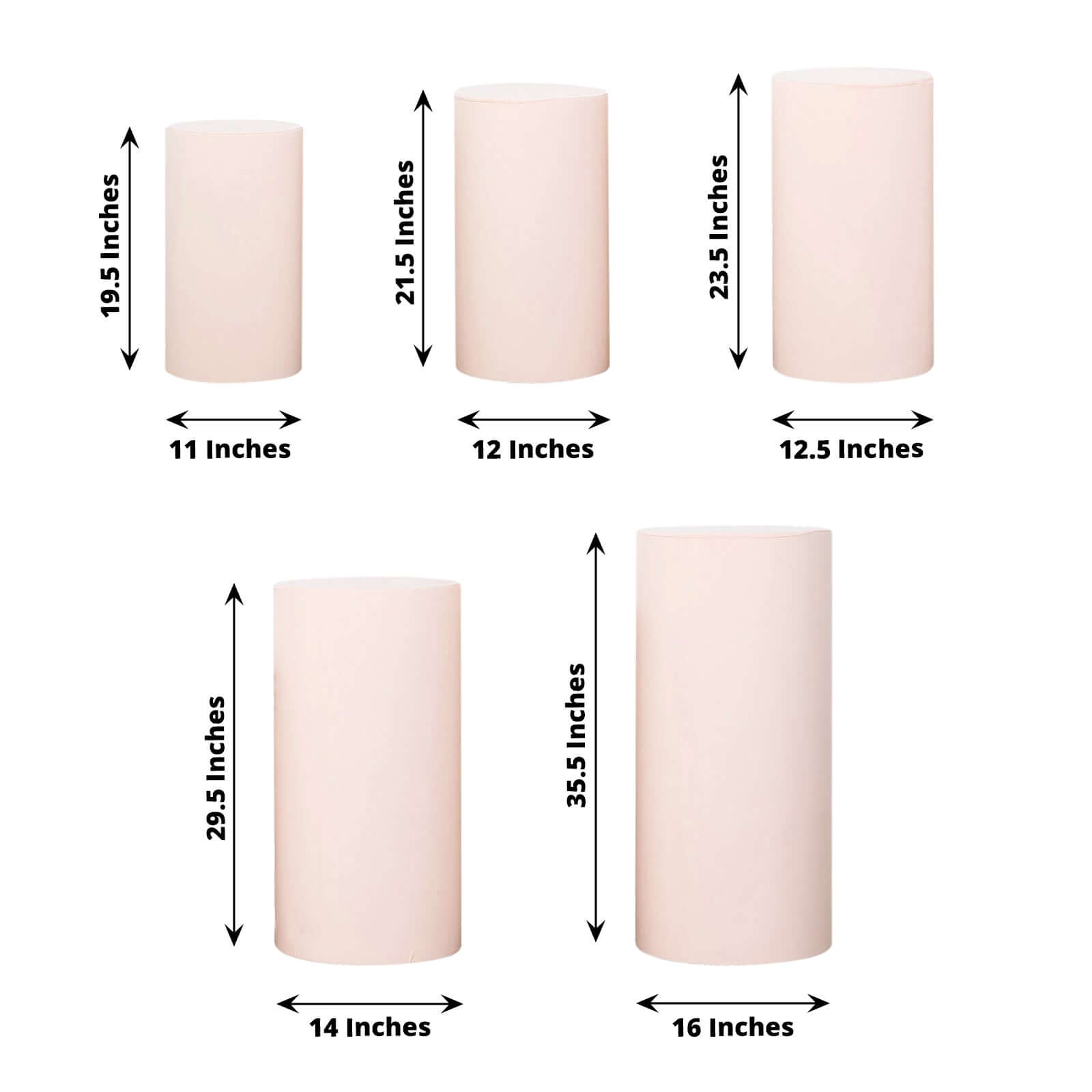 Set of 5 Blush Spandex Cylinder Pedestal Stand Covers, Stretchable Pillar Prop Covers - 160 GSM