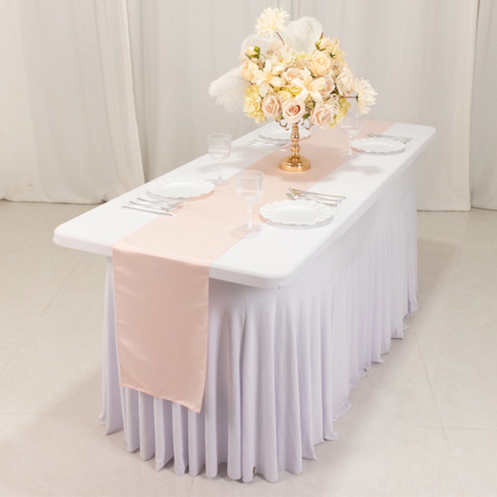 Lamour Satin 12"x108" Table Runner Blush - Smooth & Lustrous Finish