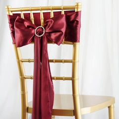 5 Pack Satin Chair Sashes Burgundy - Durable Chair Bows with Shiny Finish 6"x106"