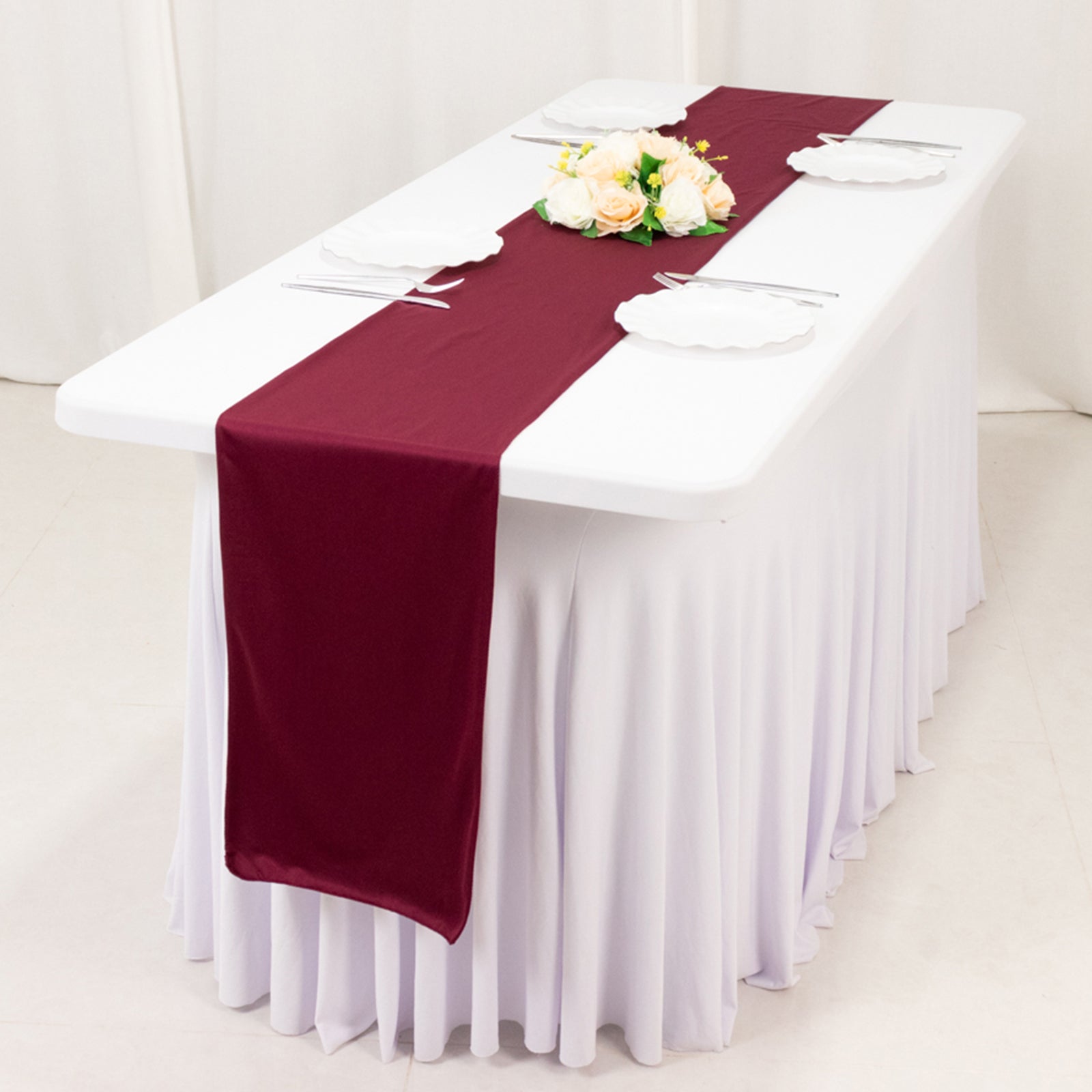 Scuba Polyester 12"x108" Table Runner Burgundy - Wrinkle-Free Table Linen