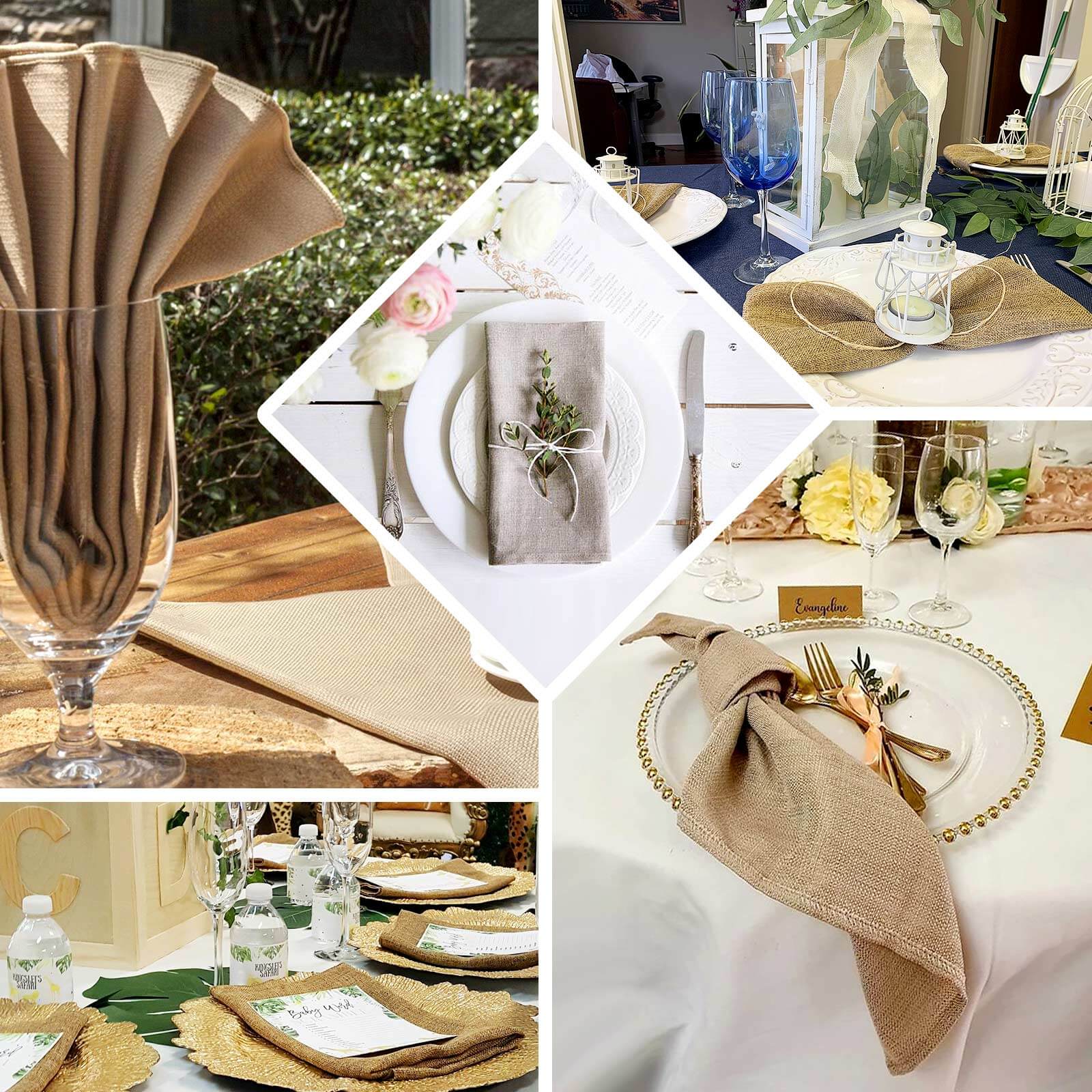 5 Pack Faux Jute 19"x19" Napkins Sage Green - Authentic Burlap Look Cloth Napkins