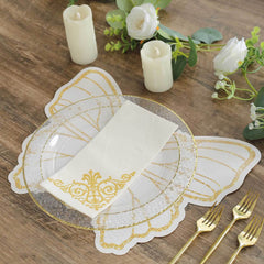 10-Pack Disposable Table Placemats with White Butterfly Design & Gold Glitters - 400GSM Cardboard Placemats for Kids' Parties, Baby Showers & Celebrations 14"