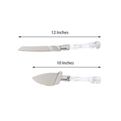 2 Set Knife and Server Stainless Steel with Clear Acrylic Handle - Party Favors with Gift Box 10" & 12"