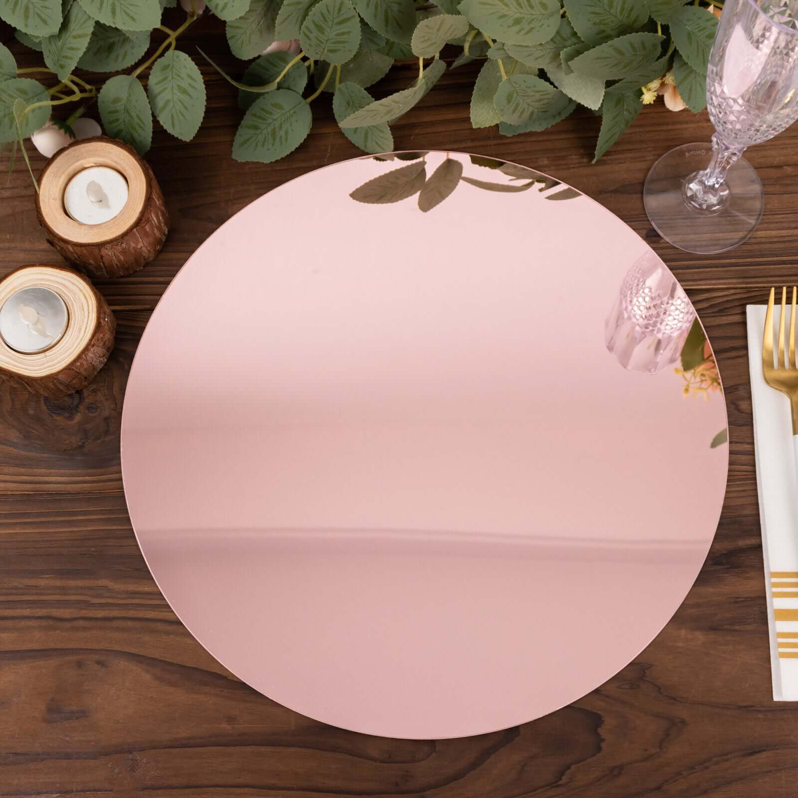 10-Pack Dining Plate Chargers Decorative Acrylic Mirror Rose Gold Round - Lightweight Event Display 13"