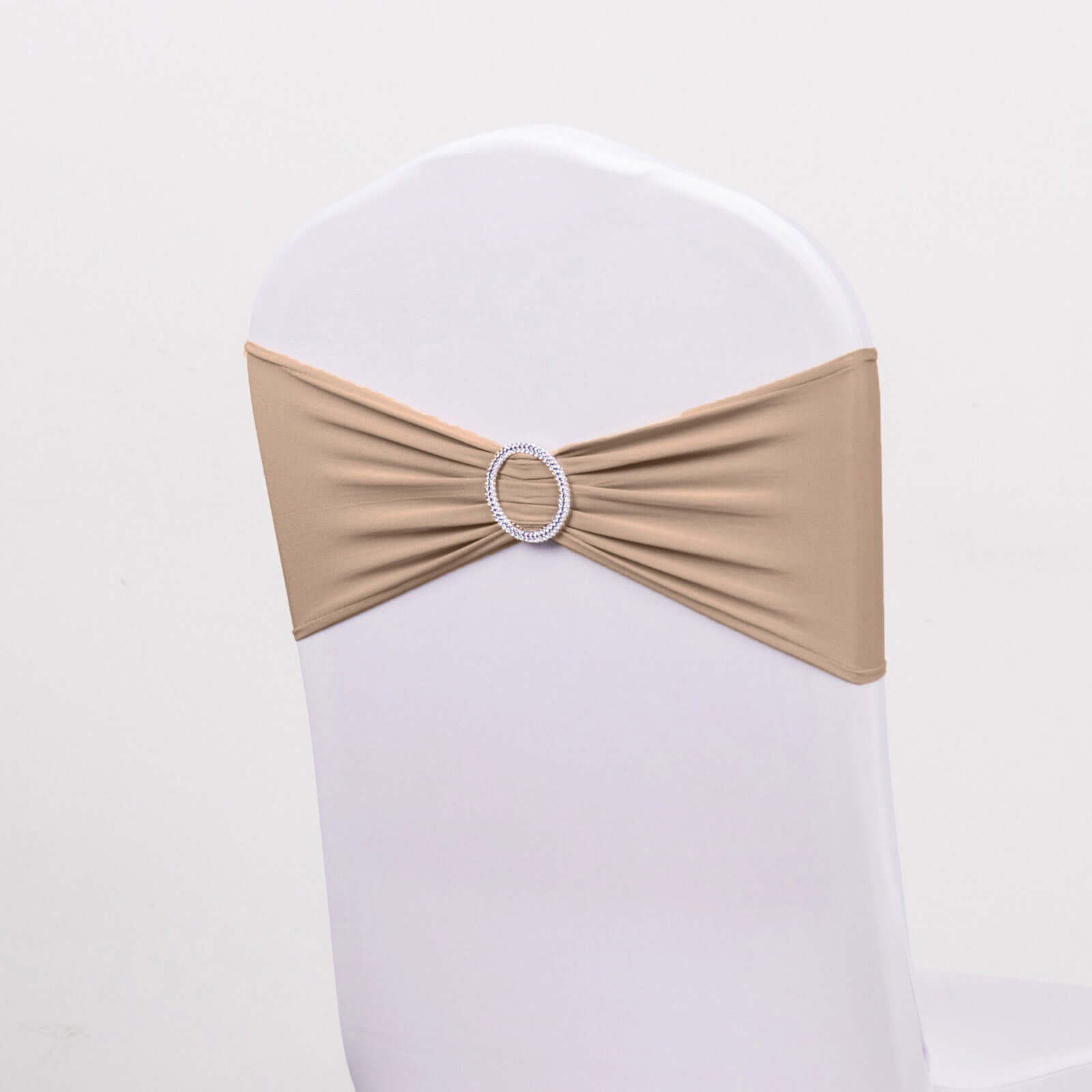 5 Pack Stretch Spandex Chair Sashes Nude - Reusable Chair Bands with Silver Diamond Ring Slide Buckle 5"x14"
