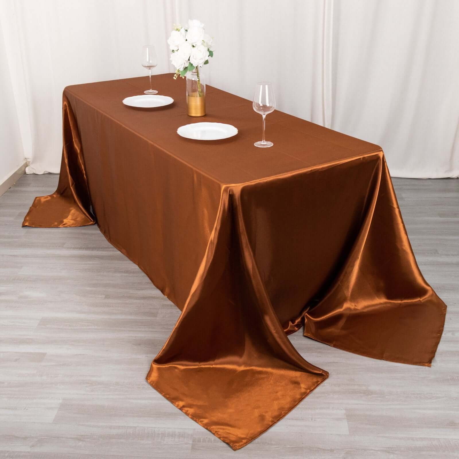 Satin Rectangular 90"x132" Tablecloth Cinnamon Brown - Seamless Table Cover