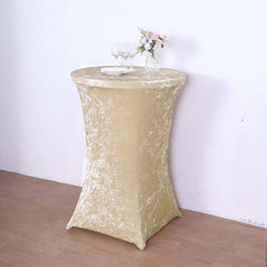 Crushed Velvet Spandex 30" Round Cocktail Table Cover Beige Smooth Highboy Tablecloth