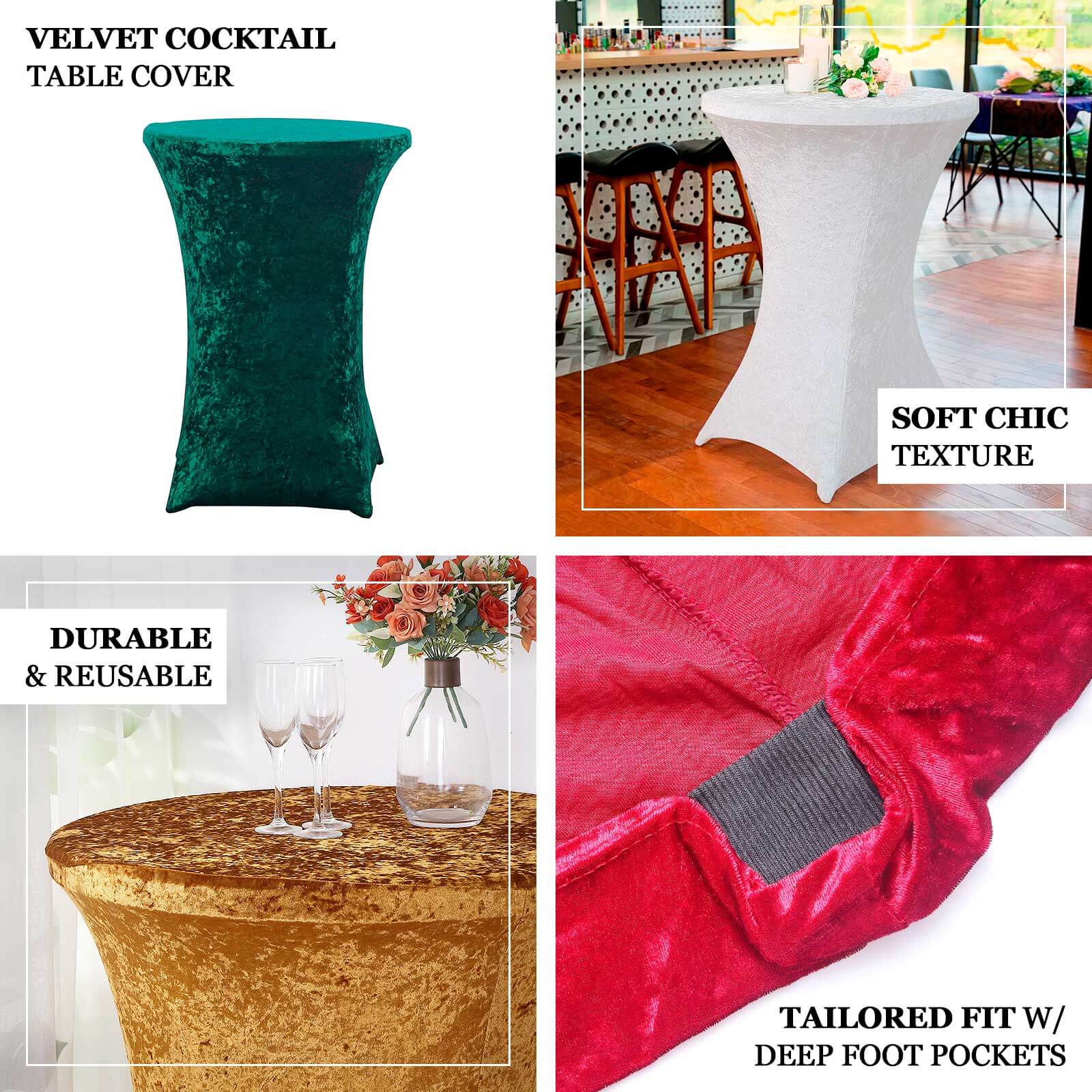 Crushed Velvet Spandex 30" Round Cocktail Table Cover Red Smooth Highboy Tablecloth