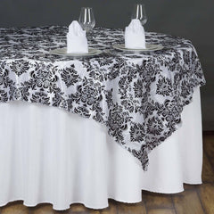 Flocking 90"x90" Table Overlay Square Tablecloth Black - Damask Design for Sophisticated Occasions
