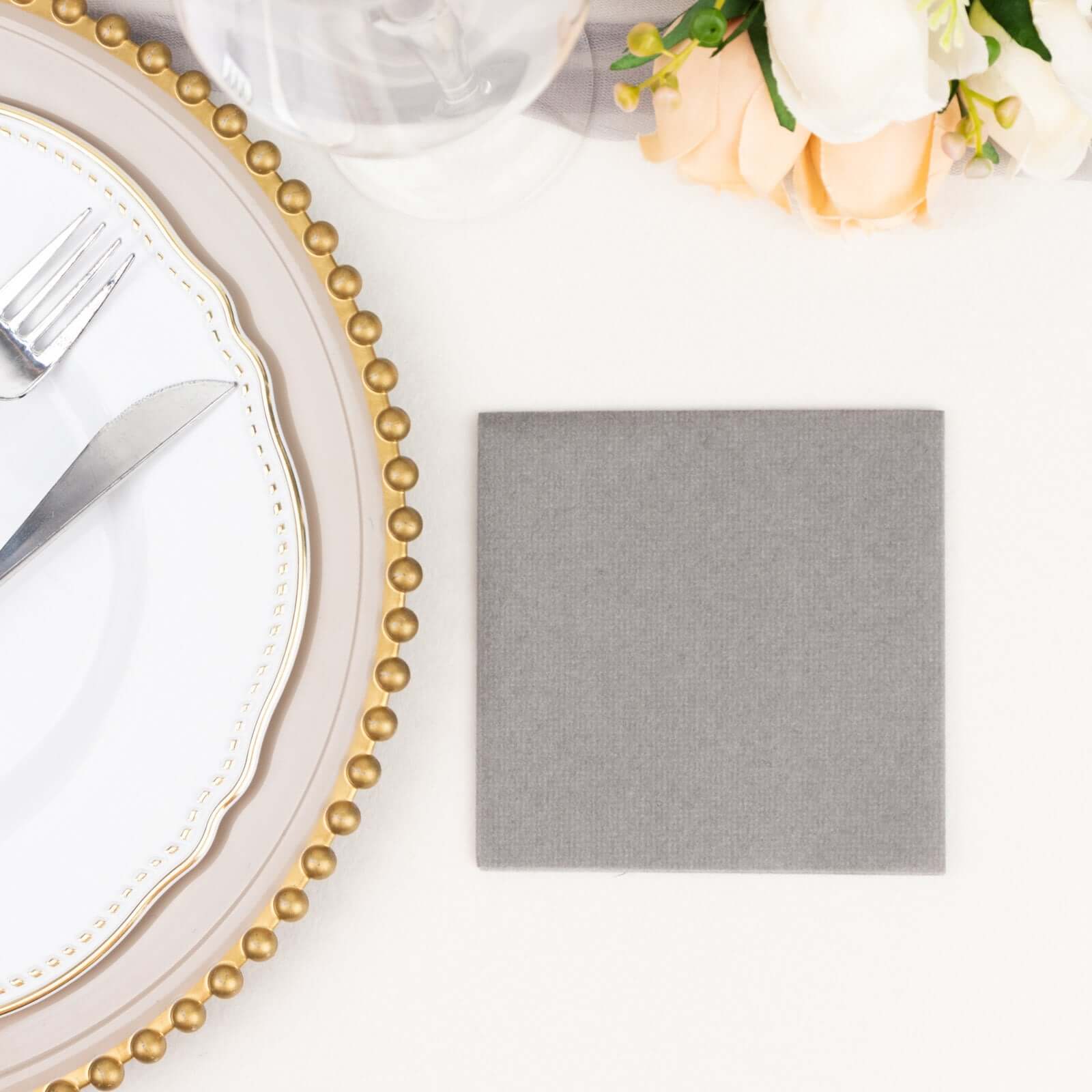 20 Pack Linen-Like Paper 5"x5" Napkins Silver - Highly Absorbent Airlaid Napkins