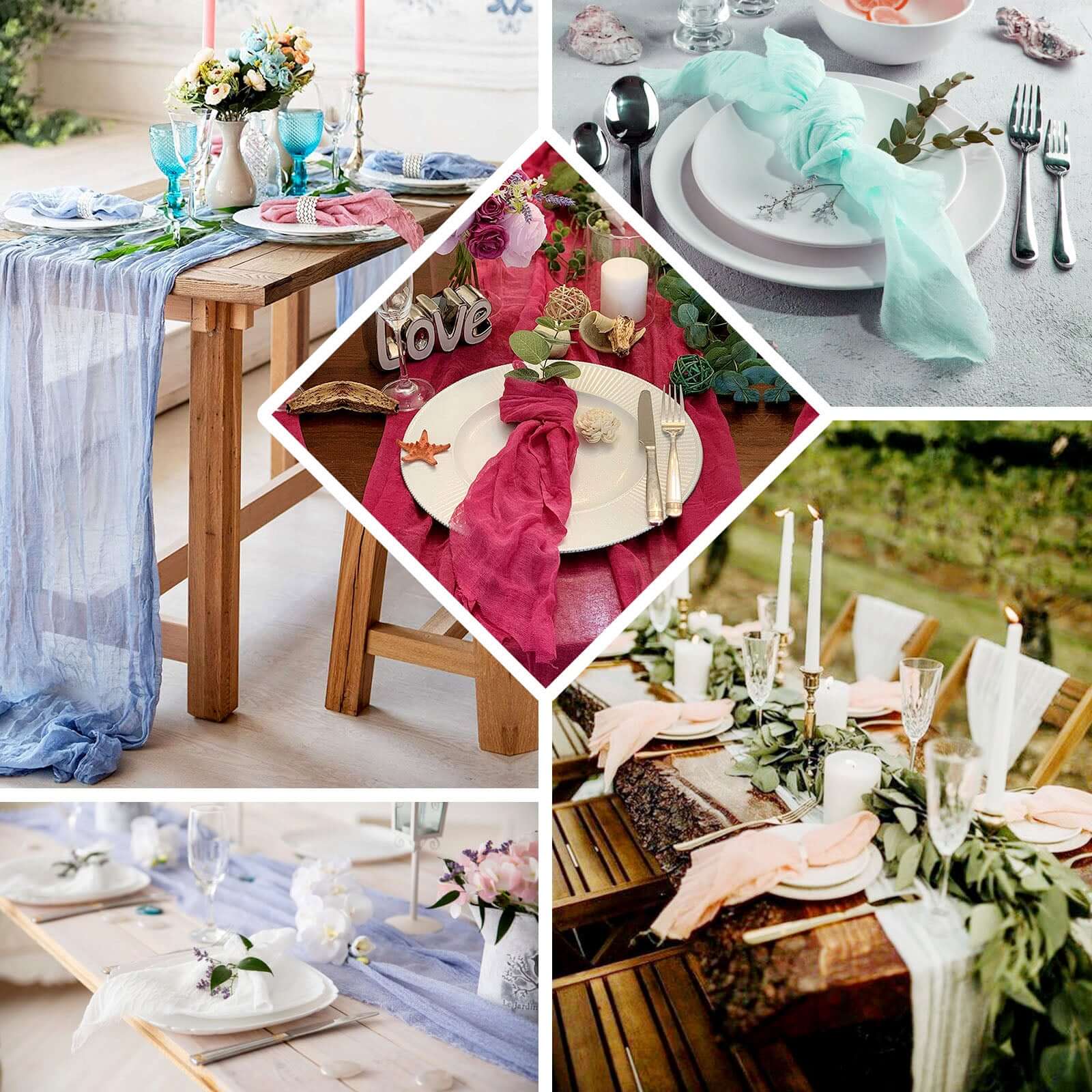 5 Pack Gauze Cheesecloth 24"x19" Napkins Hunter Emerald Green Reusable Dinner Napkins