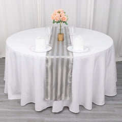 Satin 12"x108" Table Runner Silver Stripe - Stripe Table Decor
