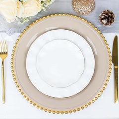 6-Pack Acrylic Round Charger Plates 13" in Taupe with Gold Beaded Rim, Decorative Dinner Party Charger Tableware