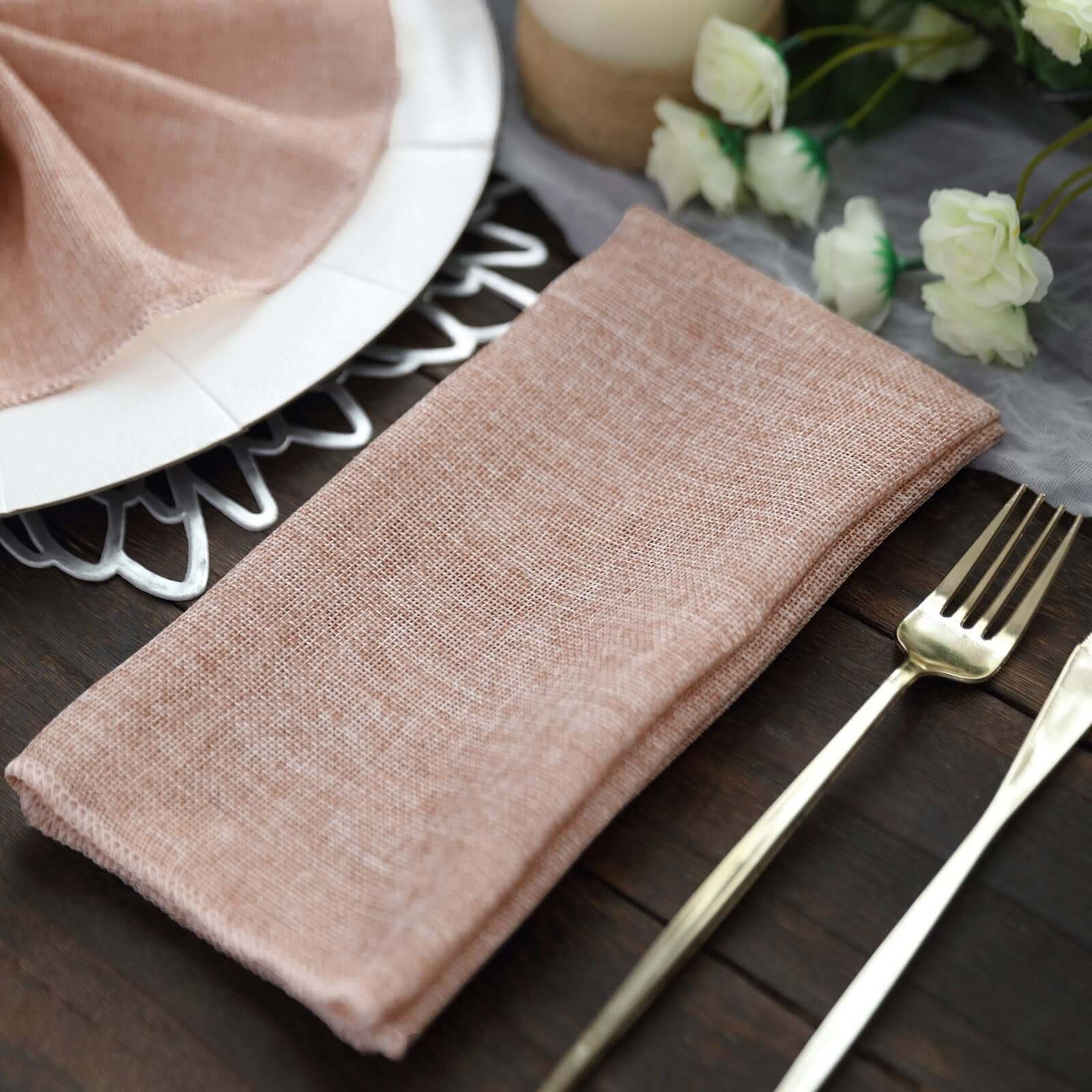 5 Pack Faux Jute 19"x19" Napkins Dusty Rose - Authentic Burlap Look Cloth Napkins