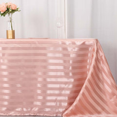 Satin Striped 90"x132" Rectangular Tablecloth Dusty Rose - Seamless Silky Smooth Table Cover