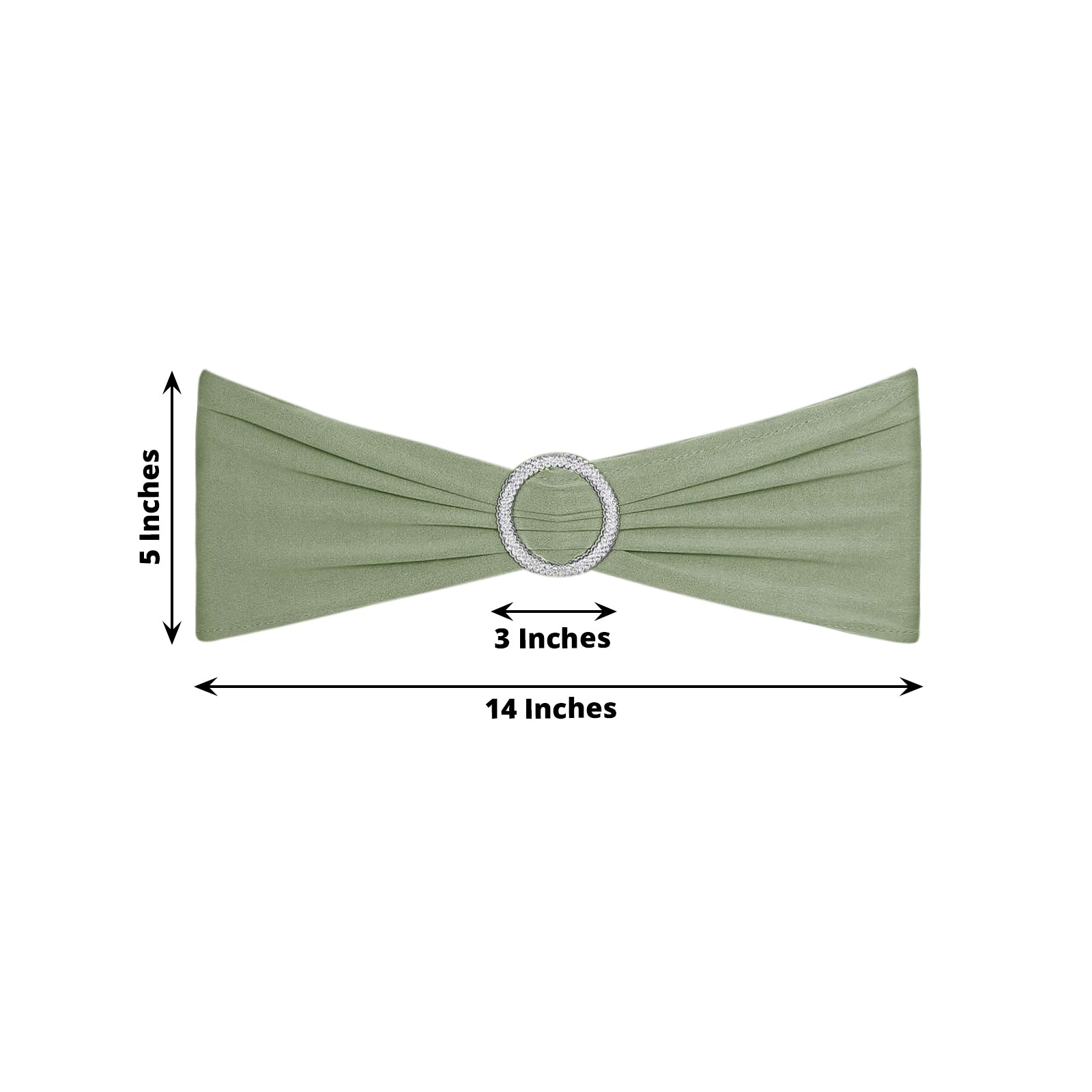 5 Pack Stretch Spandex Chair Sashes Dusty Sage Green - Reusable Chair Bands with Silver Diamond Ring Slide Buckle 5"x14"