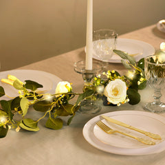 Lighted Greenery Garland with Eucalyptus & Peonies, 5.5ft Battery-Powered Greenery for Fireplace, Table & Event Styling