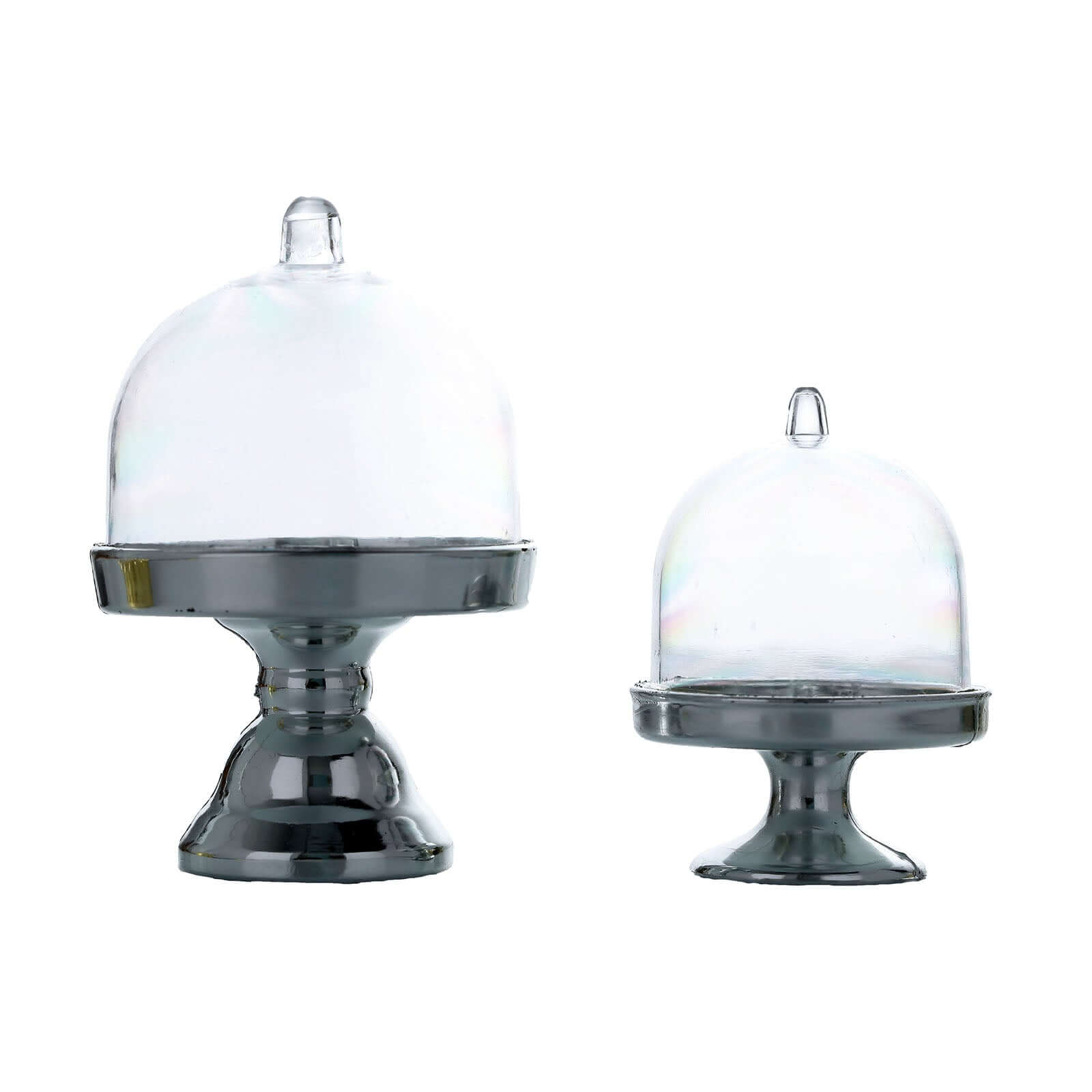 12-Pack Fillable Mini Pedestal Candy Container Clear/Silver - Decorative Candy Treat Favor Boxes with Dome Lid 4"