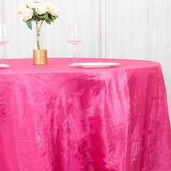 Taffeta 132" Round Tablecloth Fuchsia - Seamless Accordion Crinkle Table Cover