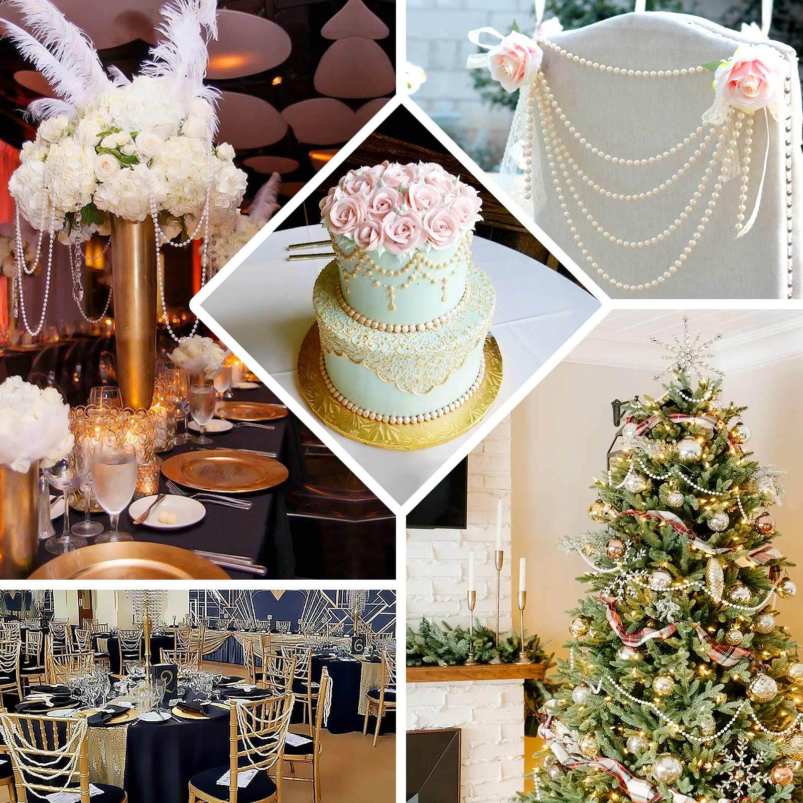 Faux Pearl Beaded 16" Chair Back Garland Sash Black Gatsby-Inspired Style - Pre-Tied Chic Wedding Decor for Chiavari Chairs