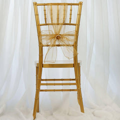 5 Pack Organza Chair Sashes Gold - Timeless Reusable Sheer Chair Bows for Chic Events 6"x108"