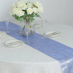 5 Pack Organza 12"x108" Table Runners Royal Blue - Gold Wave Design