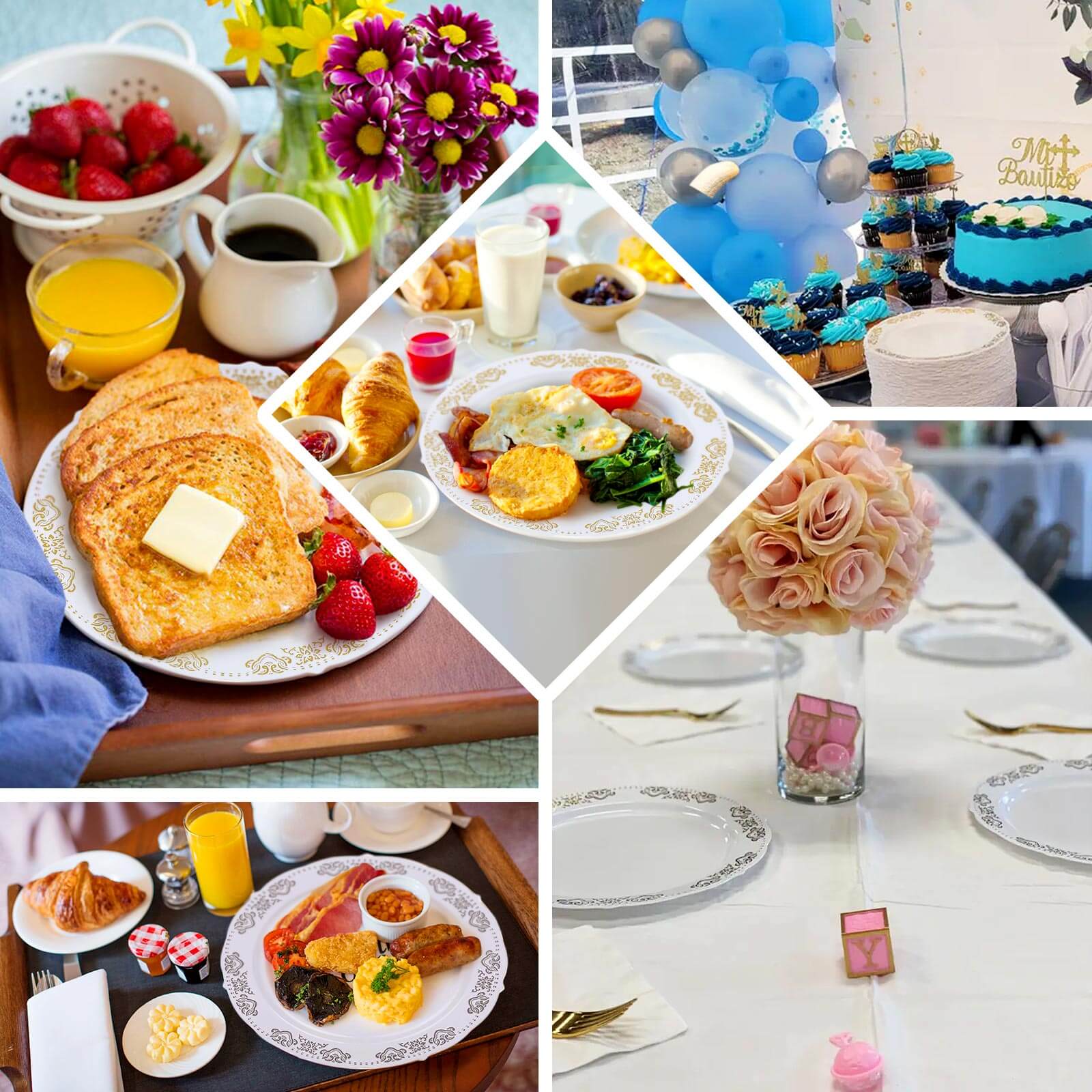 10-Pack Plastic 7.5" Round Appetizer Plates Gold Embossed Scalloped Edge - Chic Disposable Salad Plates for Special Occasions & Banquets