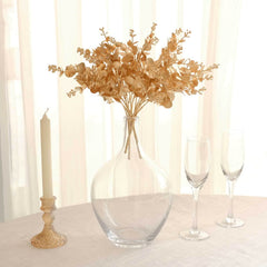 4-Pack Artificial Eucalyptus Leaves Decor Metallic Gold - Vibrant Faux Plant Spray Bush for Bridal Bouquets Floral Arrangements & Event Styling 12"