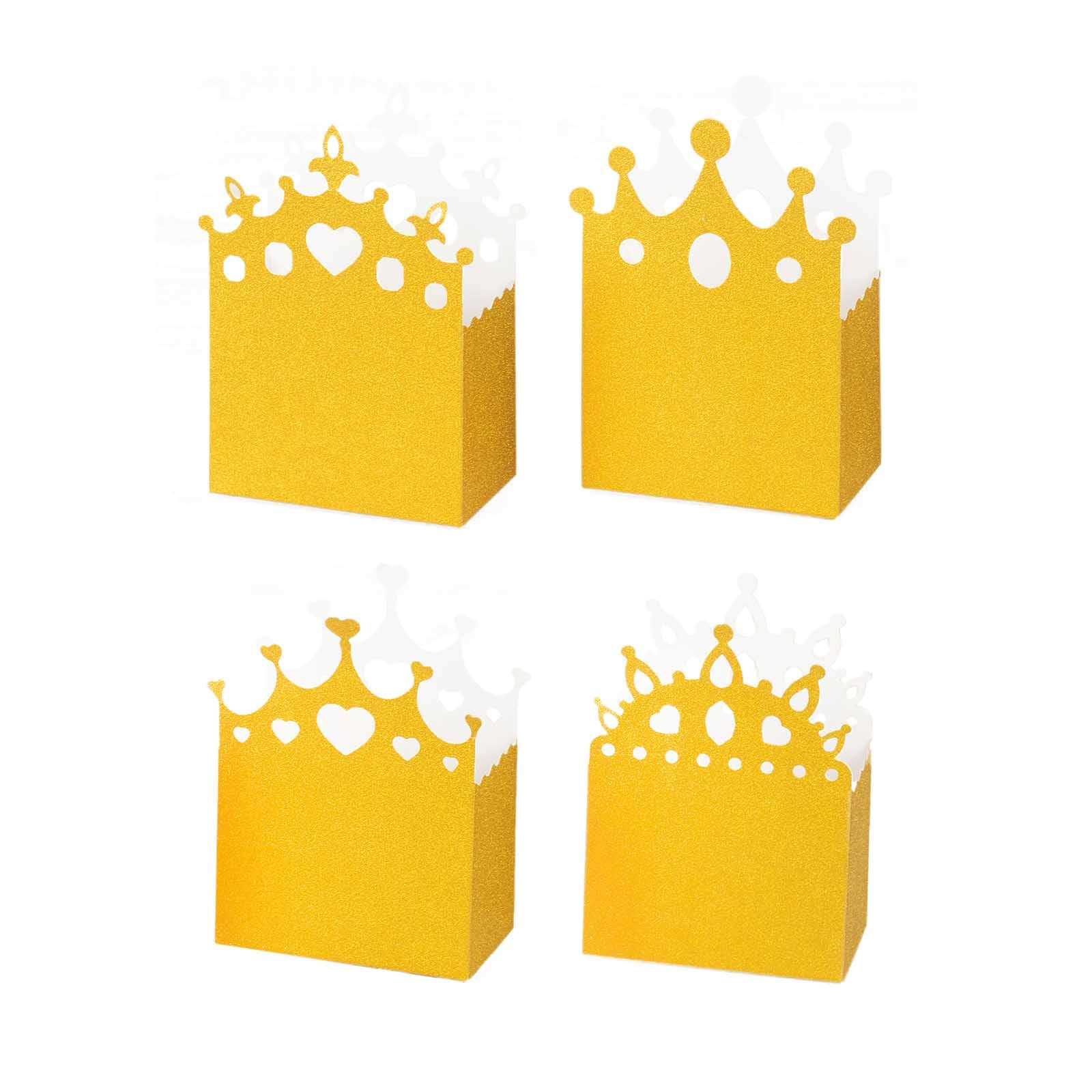 20-Pack Cardstock Favor Boxes Gold Glitter Princess Crown Design - Regal Fantasy Fairytale InspiredTreat Bags for Wedding Birthday Baby Shower Decorations 3.5"x 2"x 5"