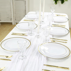 10-Pack Economy Plastic Round Charger Plates 12" in White with Wide Gold Rim, Decorative Dinner Party Serving Plates