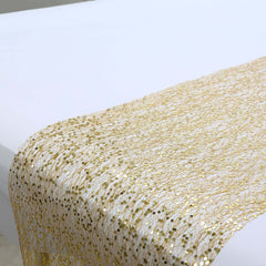 Mesh 11"x108" Table Runner Metallic Gold – Glitter Design for Convenient Event Decoration