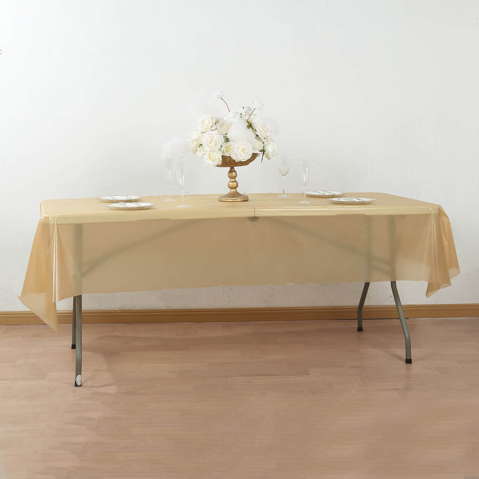 Plastic Table Cover Roll Gold with Slide Cutter - Customizable Disposable Tablecloth Roll 54"x300ft