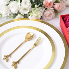 Gold Metal Spoon & Fork Pre-Packed Wedding Party Favors Set With Leaf Shaped Handle, Bridal Shower Souvenir Gift Box - 5"