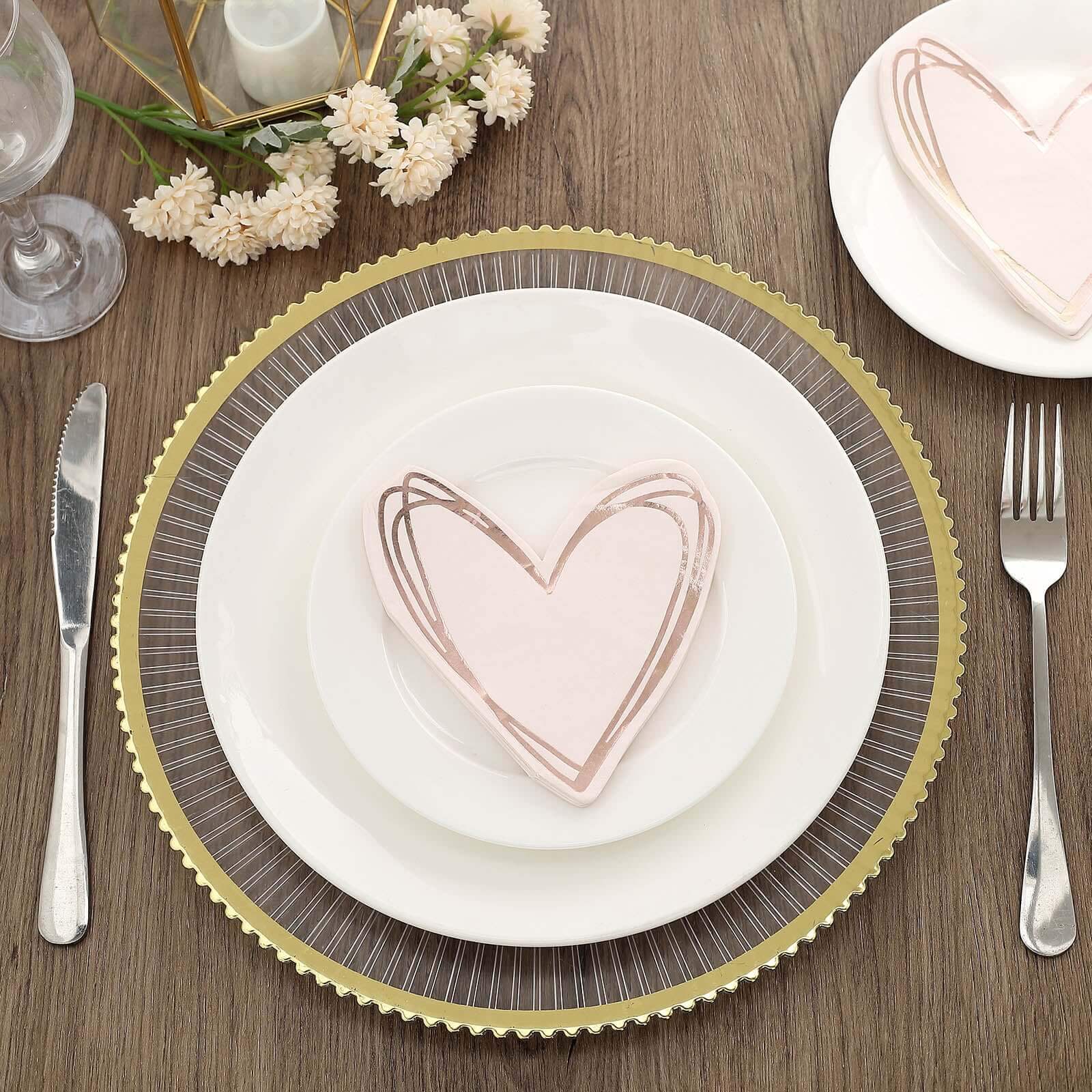 20-Pack Paper Cocktail Napkins with Heart Shape Rose Gold - Stylish Disposable Napkins for Events