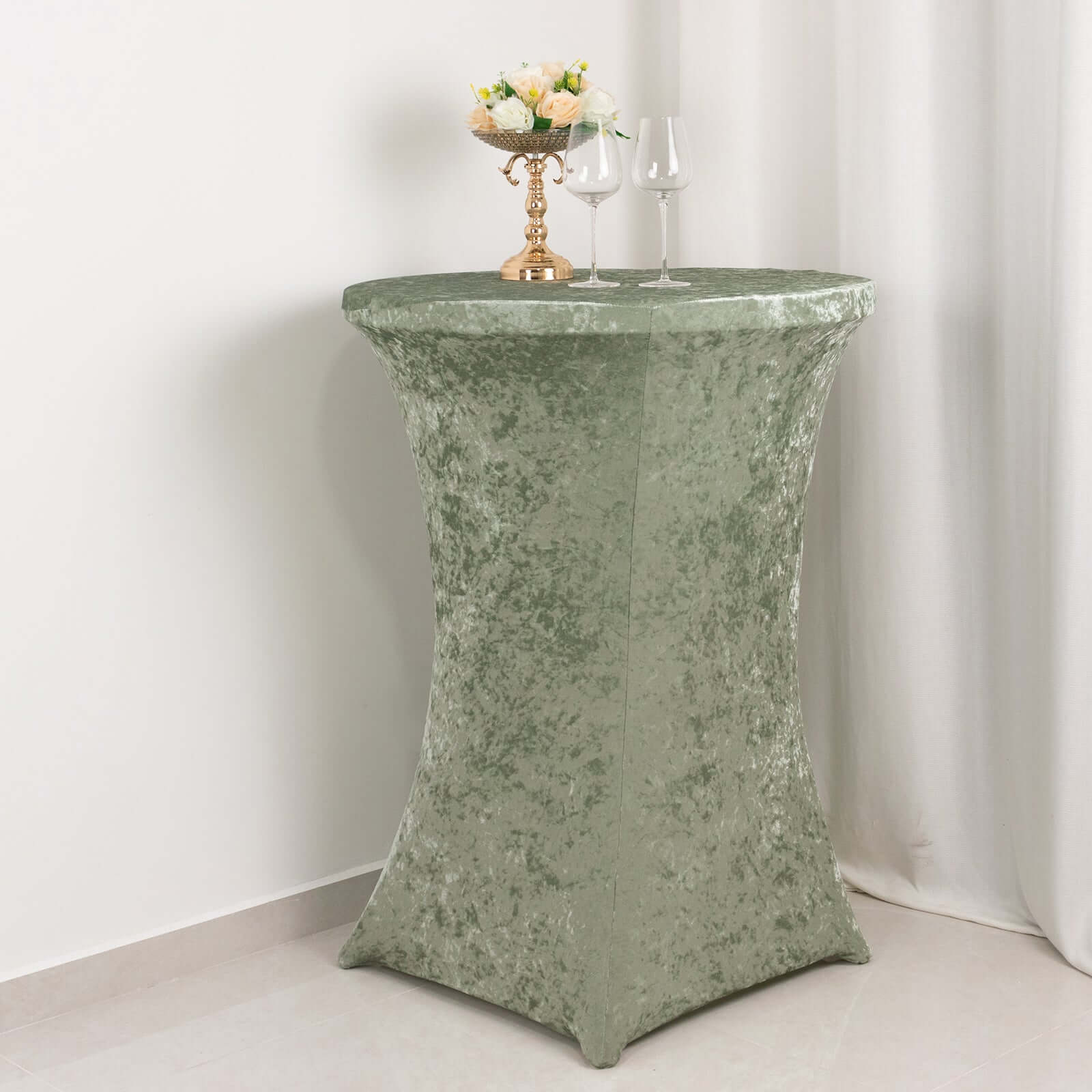 Crushed Velvet Spandex 30" Round Cocktail Table Cover Sage Green Smooth Highboy Tablecloth