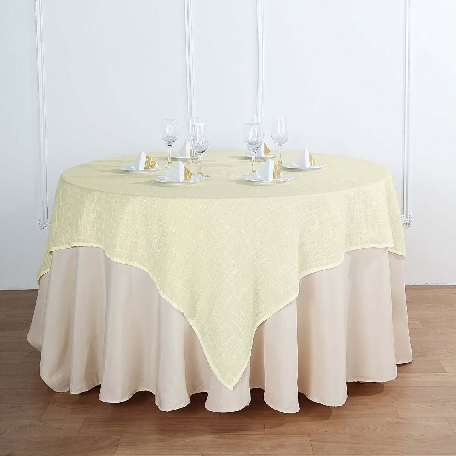 Linen 72"x72" Table Overlay Square Tablecloth Ivory - Slubby Textured Wrinkle-Resistant Design for Stylish Occasions