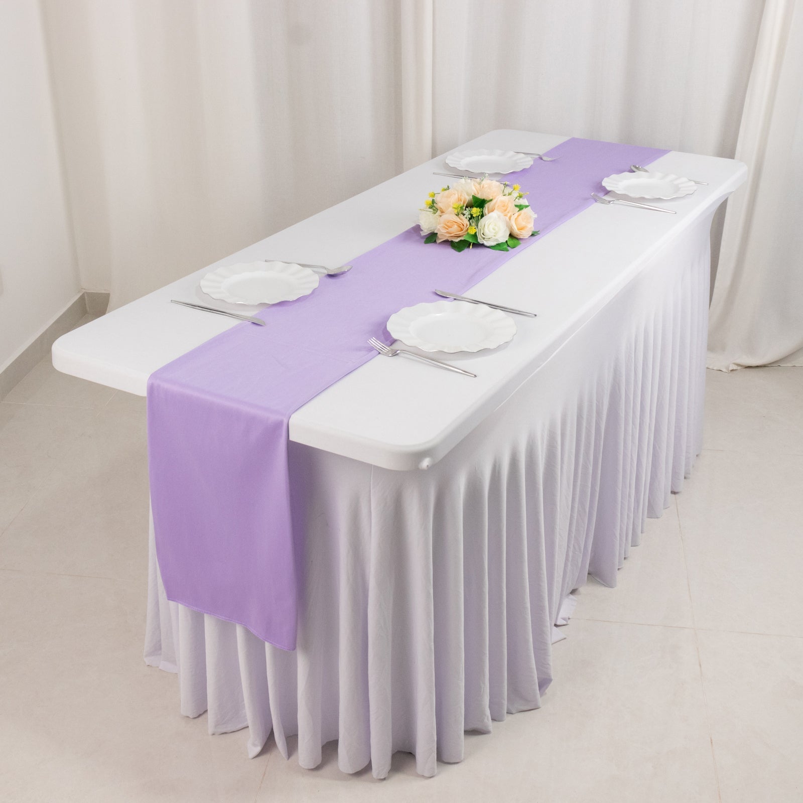 Scuba Polyester 12"x108" Table Runner Lavender Lilac - Wrinkle-Free Table Linen