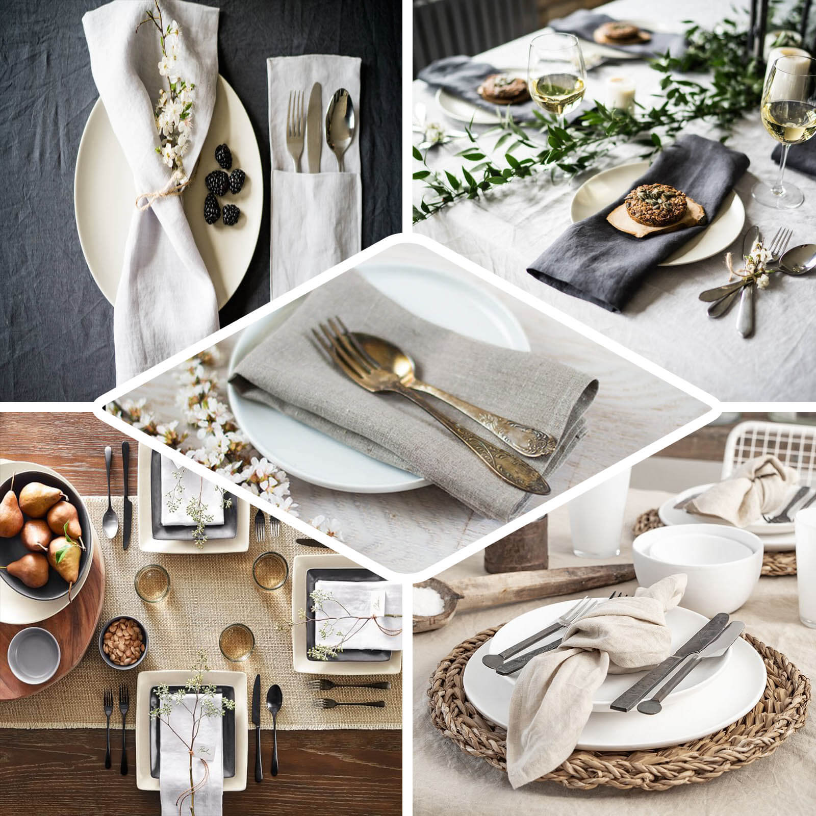 5 Pack Faux Linen 20"x20" Napkins Natural - Slubby Textured & Wrinkle Resistant Cloth Napkins