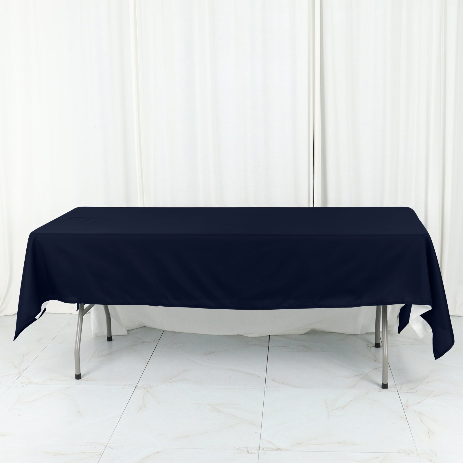 Cotton Blend 60"x102" Rectangle Tablecloth Navy Blue - Wrinkle-Resistant Table Cover