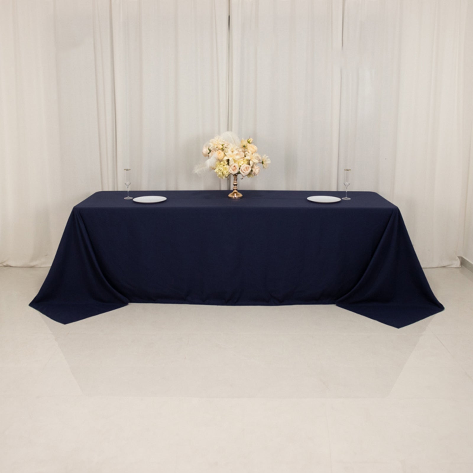Cotton Blend 90"x156" Rectangle Tablecloth Navy Blue - Seamless Wrinkle-Resistant Table Cover