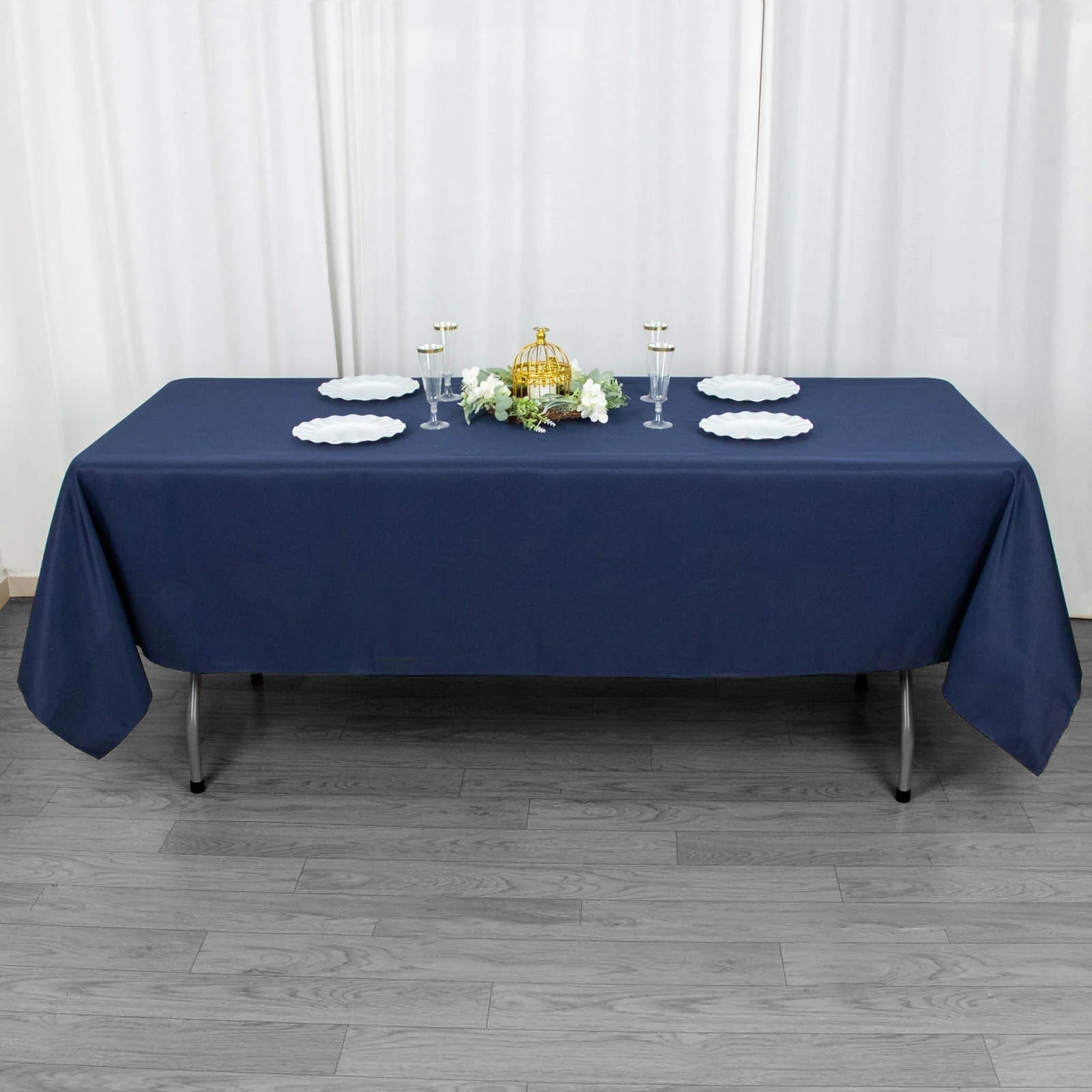 Fire Retardant Premium Polyester 60"x102" Rectangular Tablecloth Navy Blue - High-Performance Table Cover