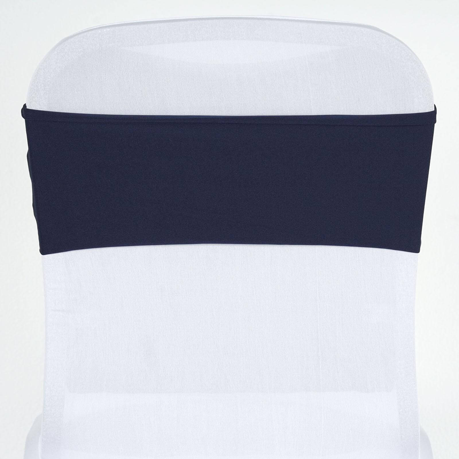 5 Pack Stretch Spandex Chair Sashes Navy Blue - Fitted Finish Two Ply Heavy Duty Chair Bands 5"x12"