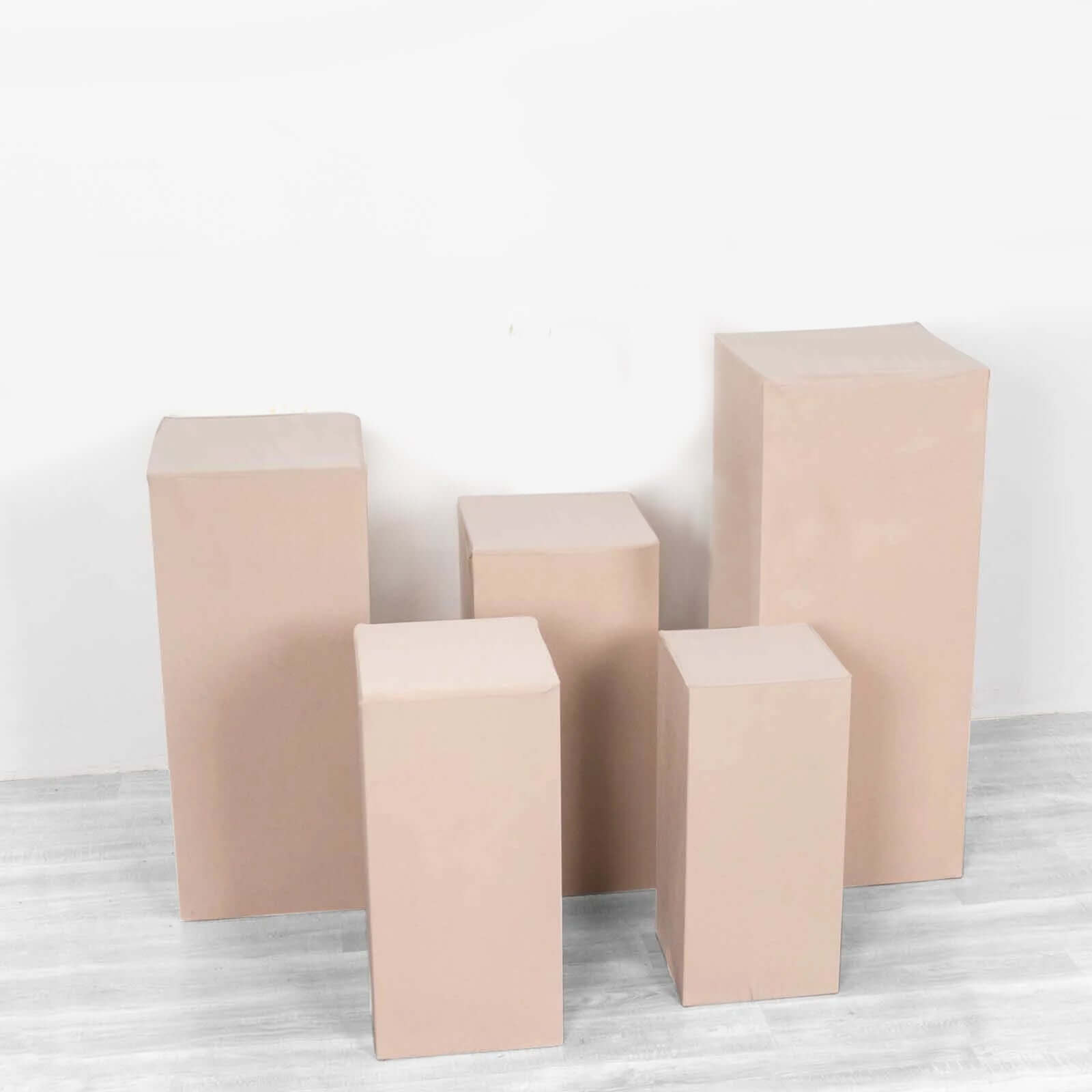 Set of 5 Nude Spandex Rectangle Pedestal Stand Covers, Stretchable Pillar Prop Covers - 160 GSM